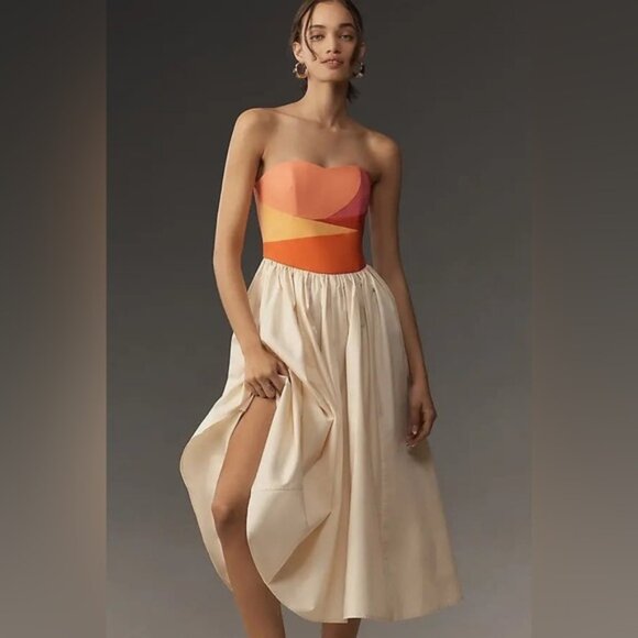 CeliaB Dresses & Skirts - Anthropologie CeliaB Evocation Strapless Midi Dress Sz L NWT